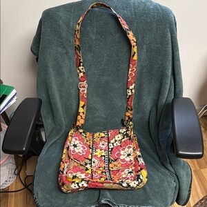 Vera Bradley Red and Orange Crossbody Bag with Floral Accents